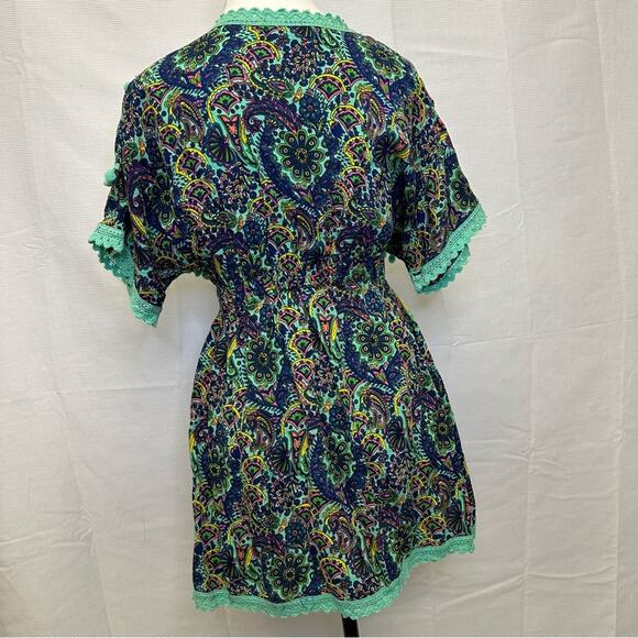 America & Beyond Small Boho Tunic | Blue & Green Paisley Print - Picture 5 of 11